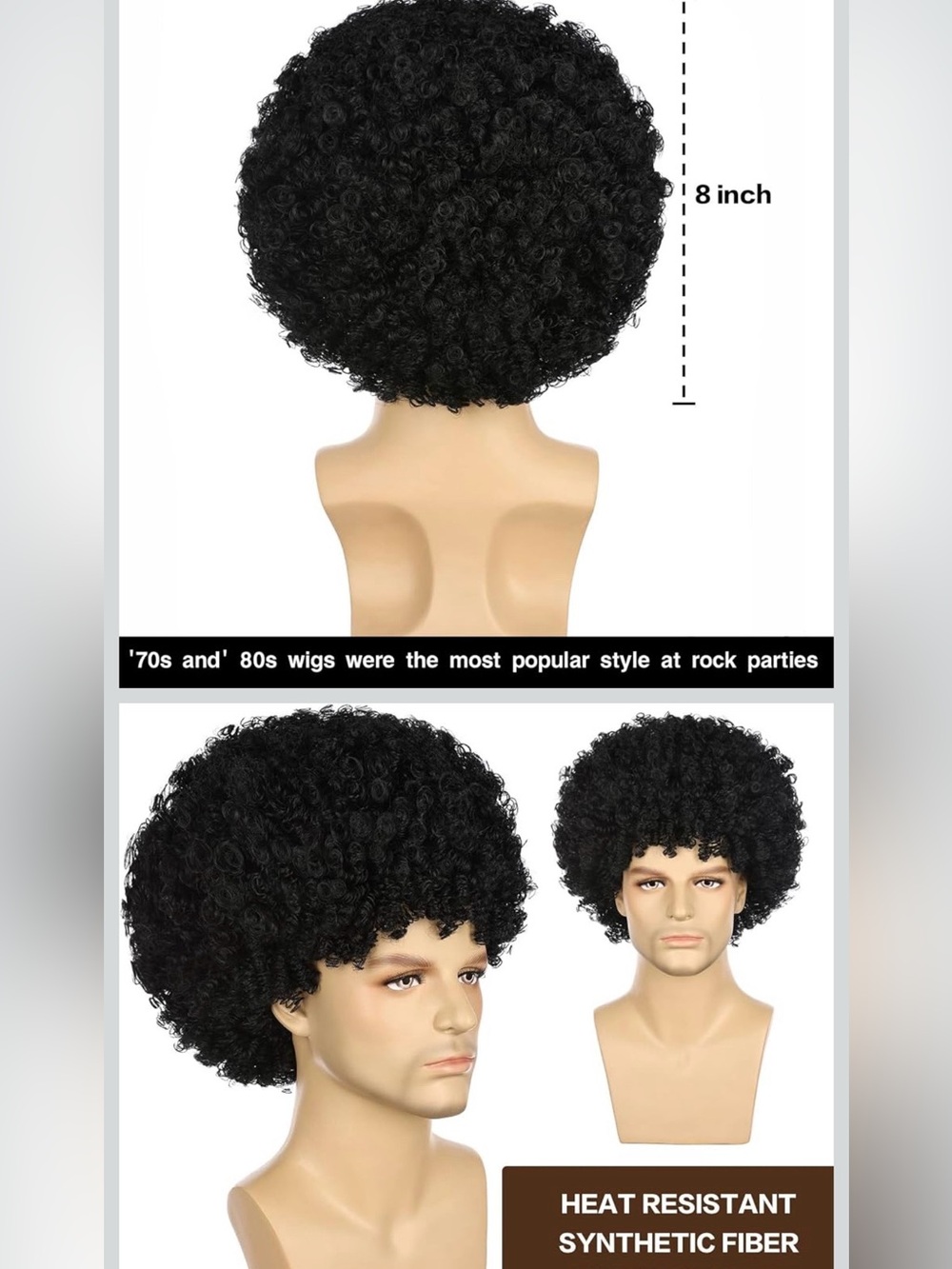 Halloween Afro Wig, Black, 8 Inch